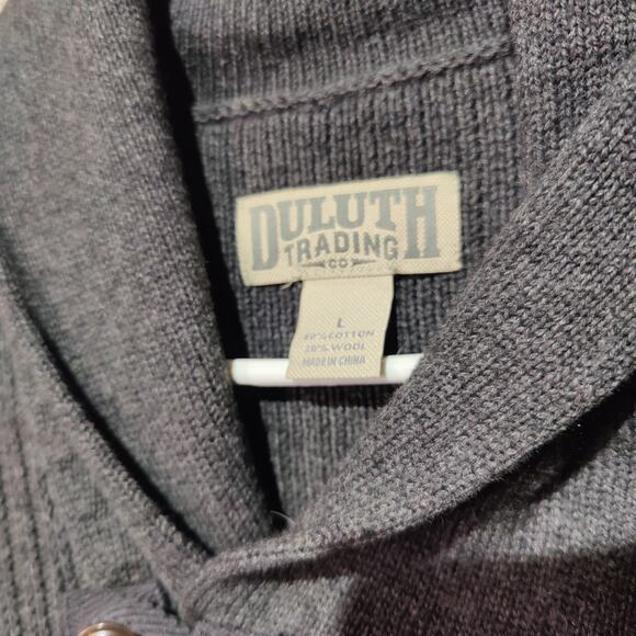 Duluth Mens Sz L Infantry Grey Ribbed Shawl Collar Sweater Thick Heavy Wool - Picture 3 of 5